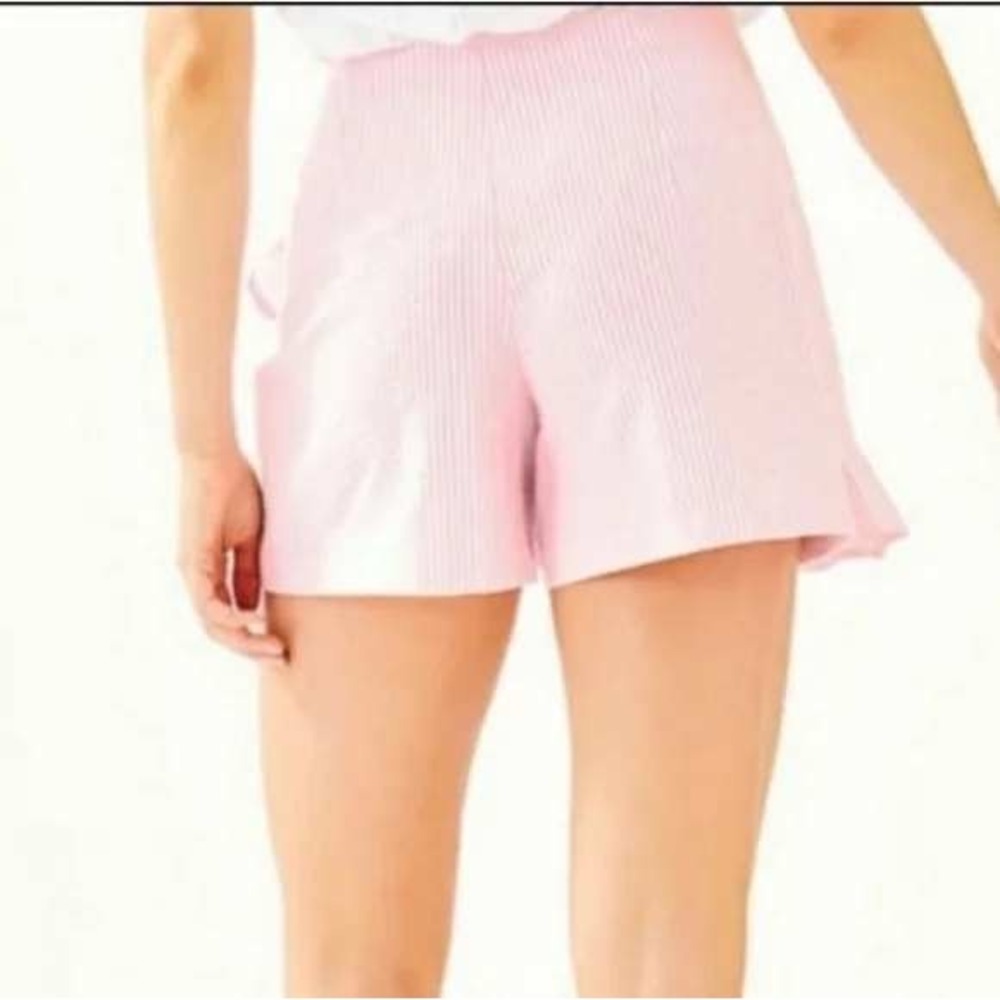 Lilly Pulitzer Faye Pink Seersucker Ruffle Wrap Skort - Cotton Blend‎ Size 10 - Picture 2 of 10